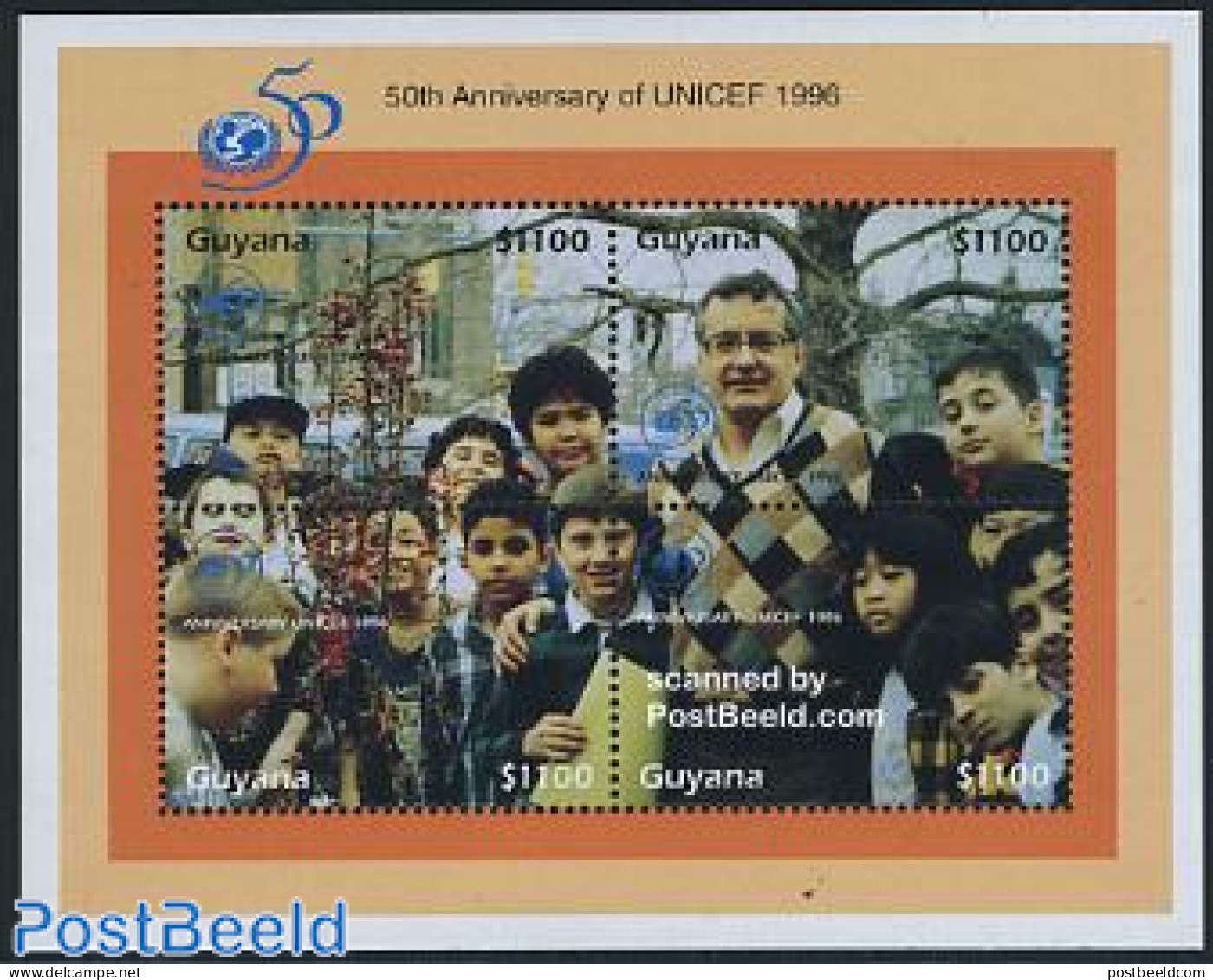 Guyana 1996 50 Years UNICEF 4v M/s, Mint NH, History - Unicef - Guyana (1966-...)