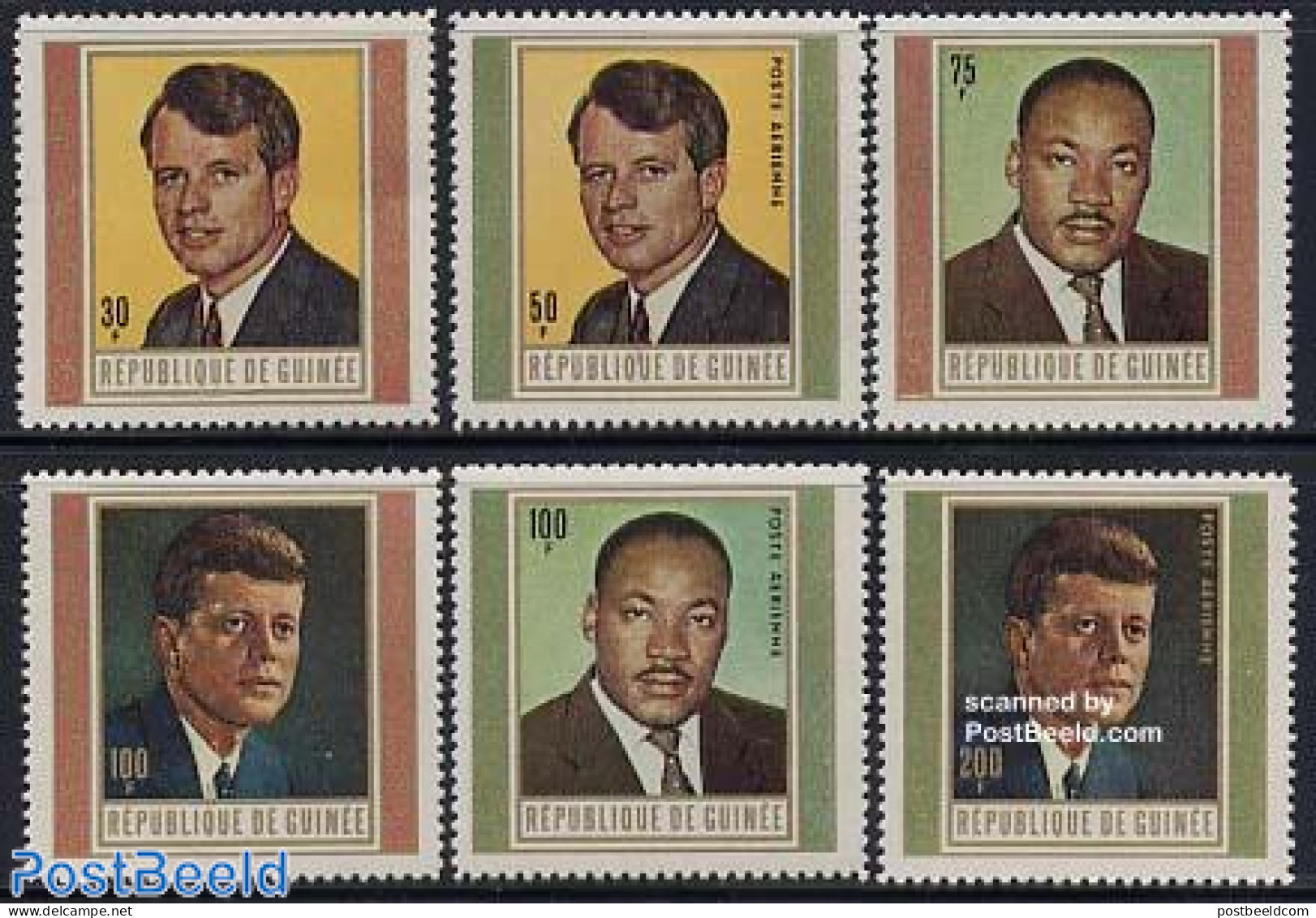 Guinea, Republic 1968 Martyrs Of Freedom 6v, Mint NH, History - American Presidents - Nobel Prize Winners - Nobel Prize Laureates