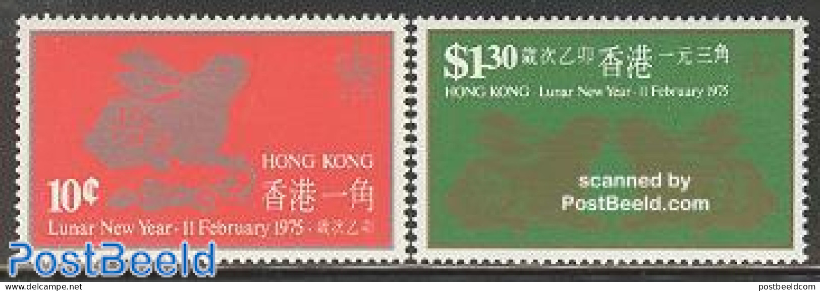 Hong Kong 1975 Year Of The Rabbit 2v, Unused (hinged), Nature - Various - Animals (others & Mixed) - Rabbits / Hares -.. - Neufs