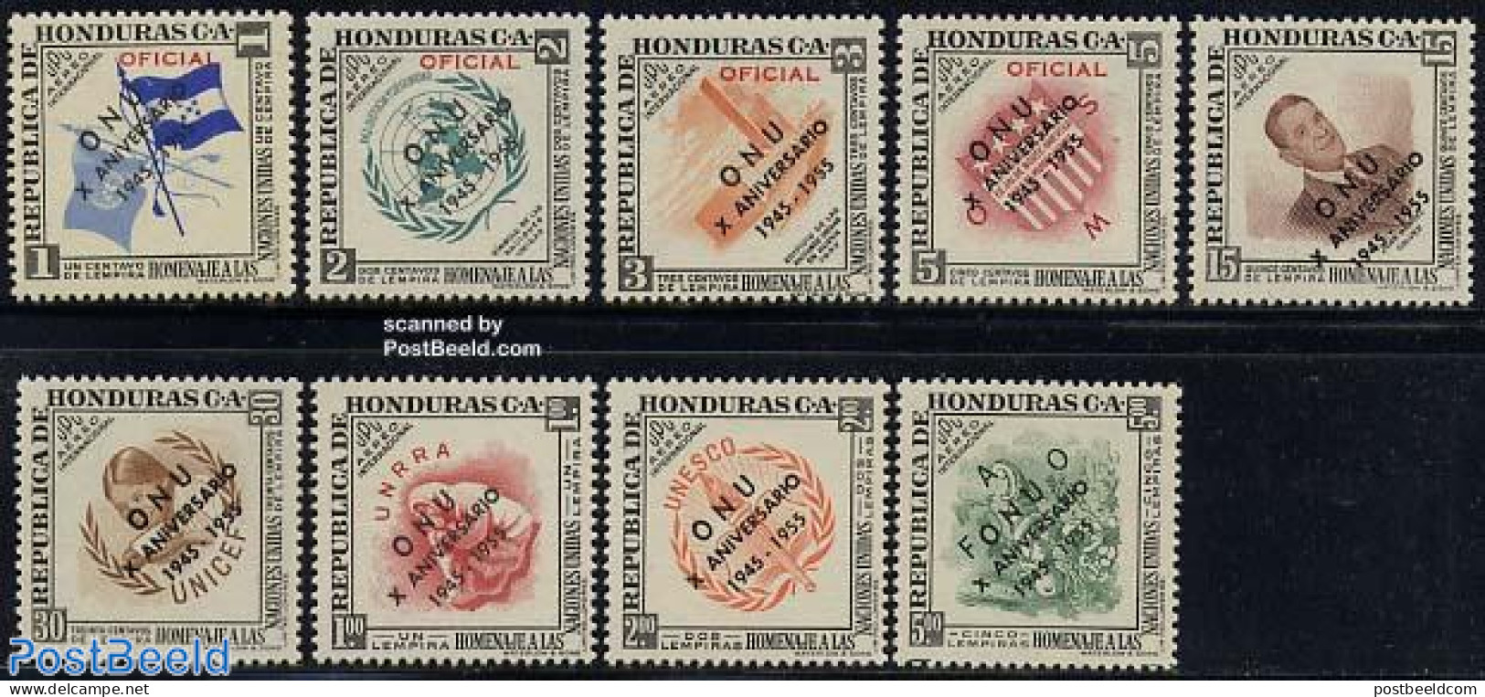 Honduras 1956 10 Years U.N.O. 9v, Mint NH, History - United Nations - Honduras