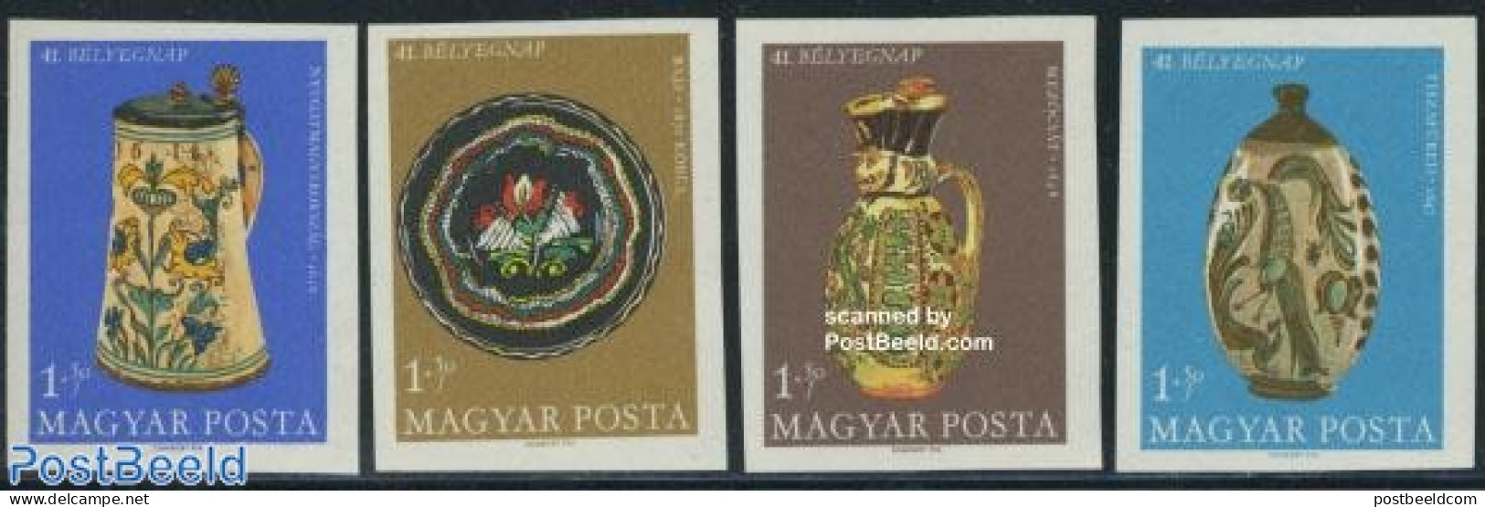 Hungary 1968 Stamp Day 4v Imperforated, Mint NH, Stamp Day - Art - Art & Antique Objects - Ceramics - Ungebraucht