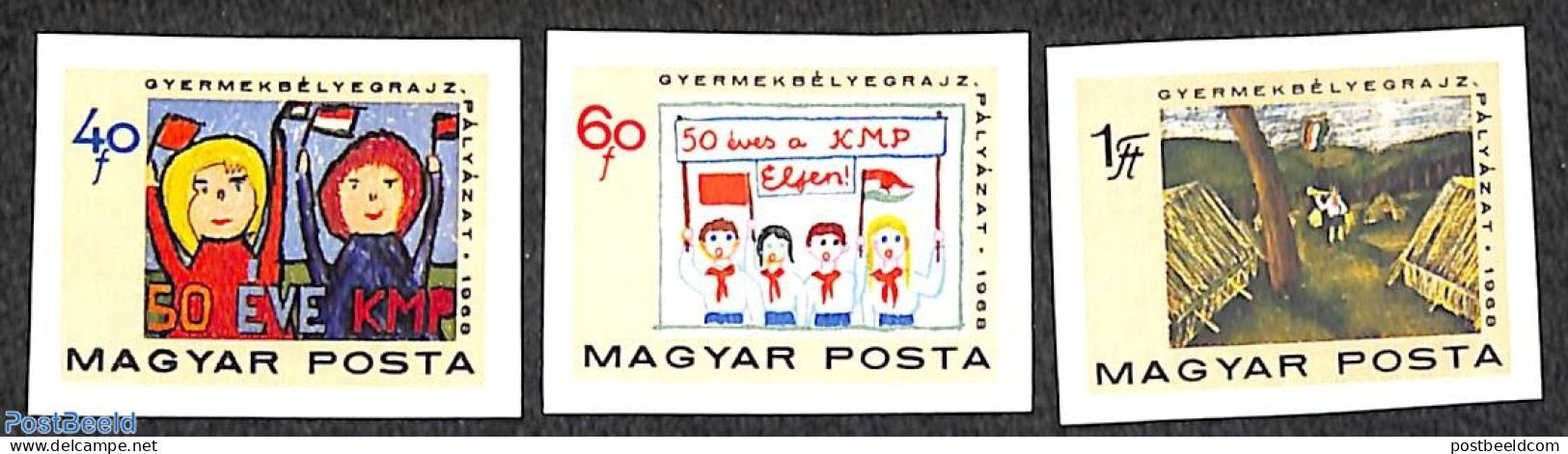 Hungary 1968 Communist Party 3v Imperforated, Mint NH, Scouting - Children Drawings - Unused Stamps