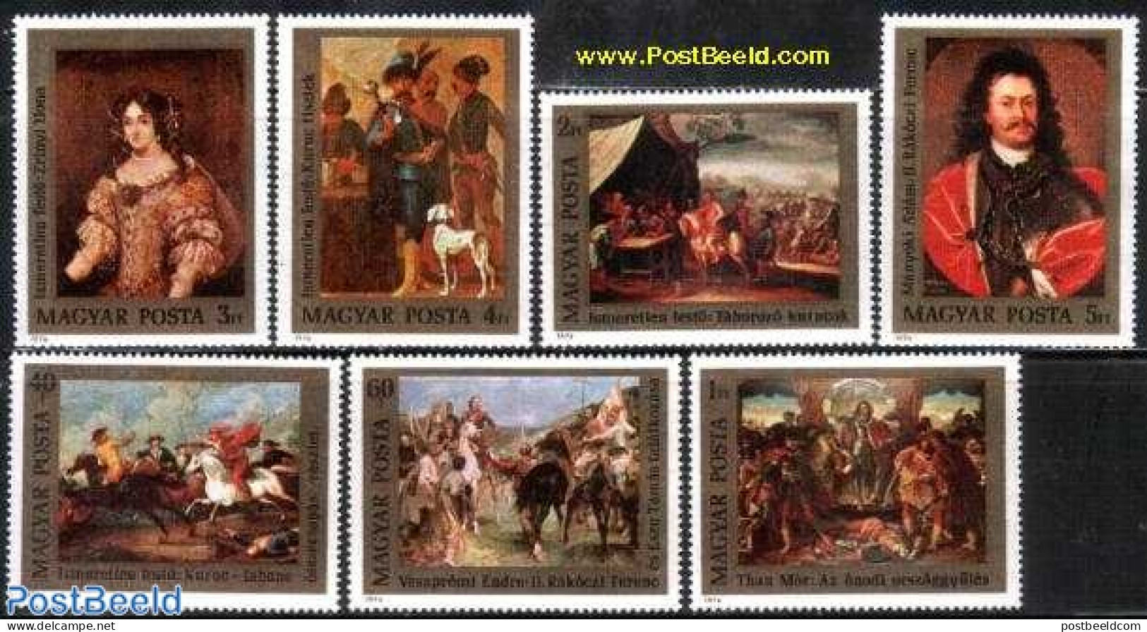 Hungary 1976 Rakoczi II, Paintings 7v, Mint NH, Nature - Dogs - Horses - Art - Paintings - Unused Stamps