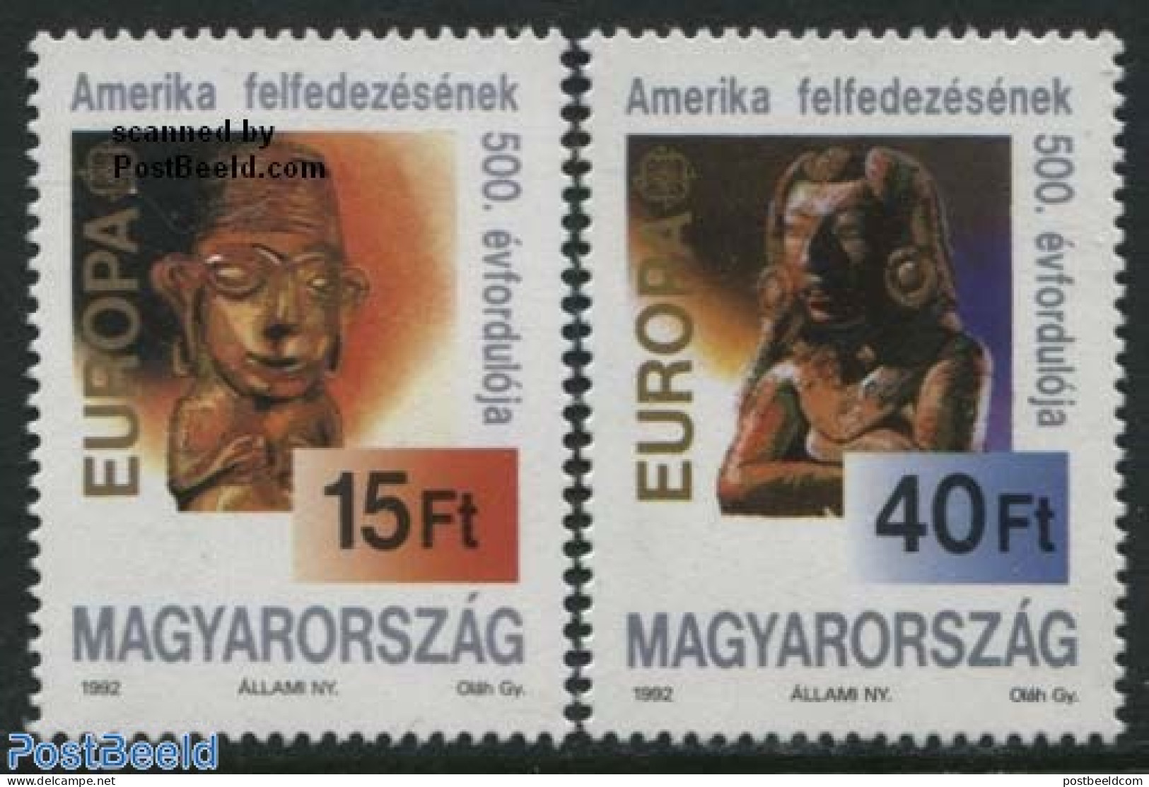 Hungary 1992 Europa, Discovery Of America 2v, Mint NH, History - Europa (cept) - Explorers - Art - Sculpture - Ongebruikt