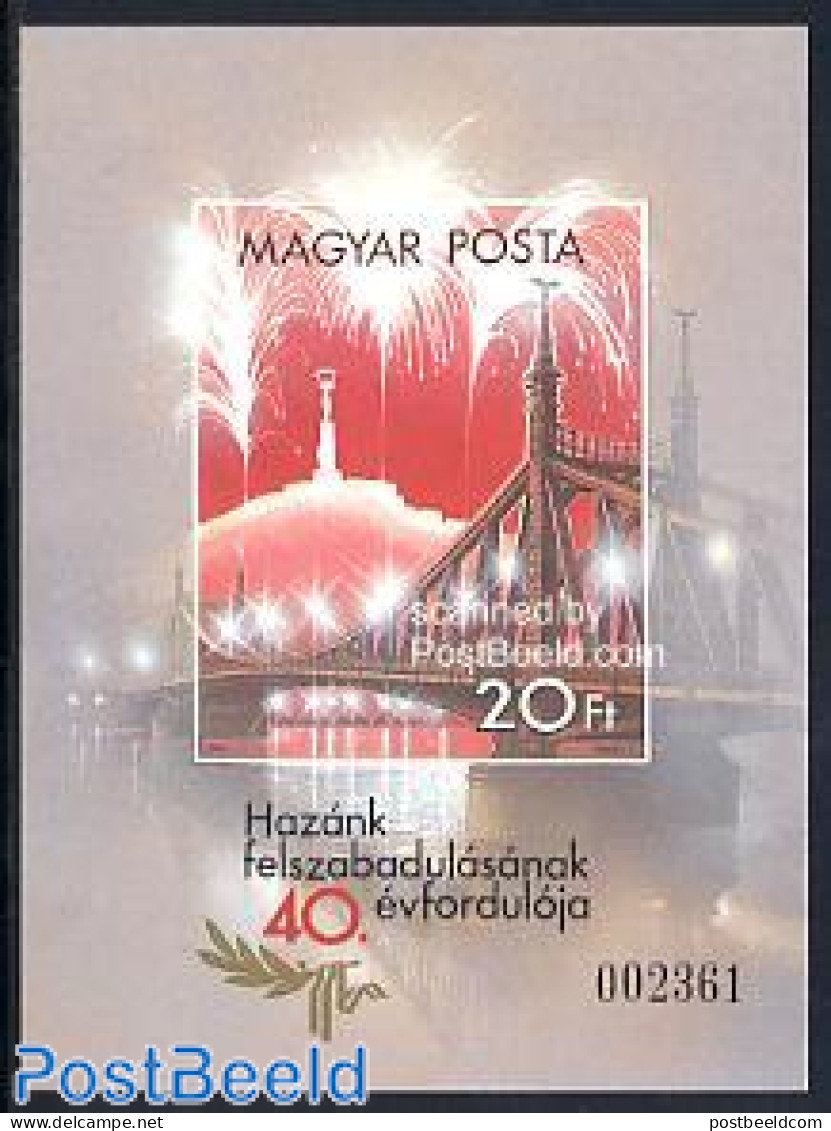 Hungary 1985 40 Years Liberation S/s Imperforated, Mint NH, History - World War II - Art - Bridges And Tunnels - Firew.. - Neufs