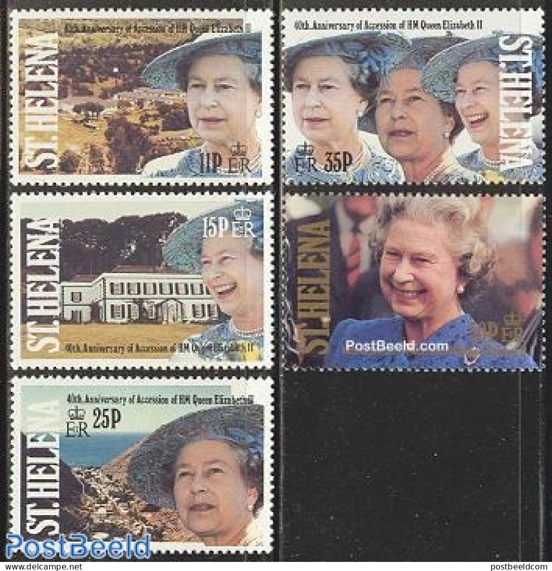 Saint Helena 1992 Accession 40th Anniversary 5v, Mint NH, History - Kings & Queens (Royalty) - Royalties, Royals