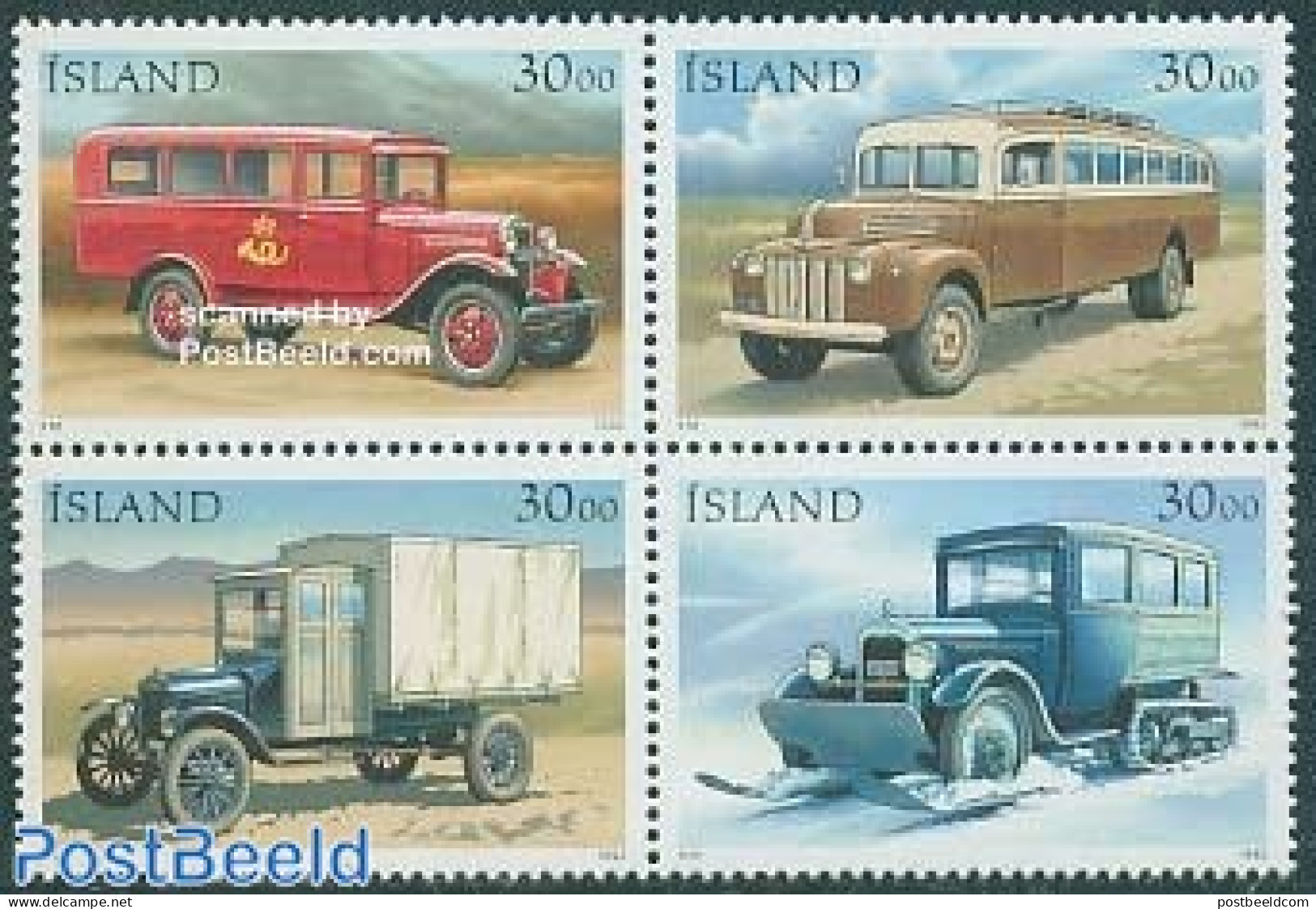 Iceland 1992 Postal Cars 4v [+], Mint NH, Transport - Post - Automobiles - Ungebraucht
