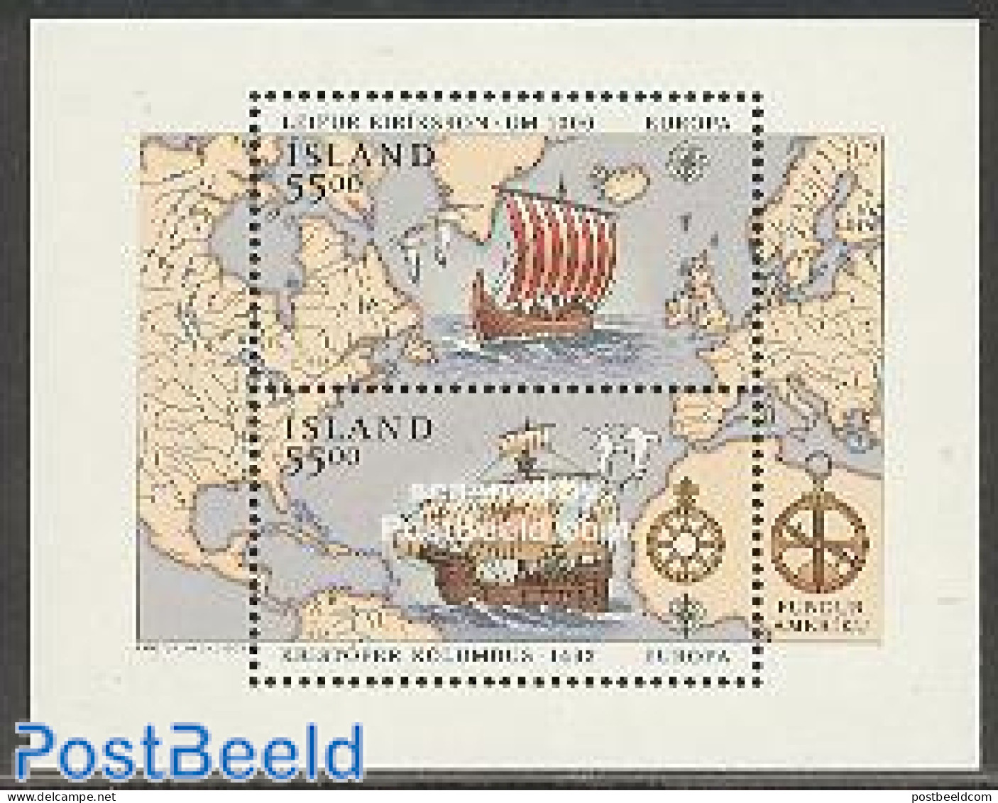 Iceland 1992 Europa, Discovery Of America S/s, Mint NH, History - Transport - Various - Europa (cept) - Explorers - Sh.. - Neufs