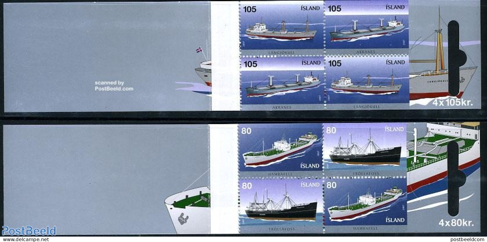 Iceland 2007 Cargo Ships 2x4v In Booklets (2), Mint NH, Transport - Stamp Booklets - Ships And Boats - Ungebraucht