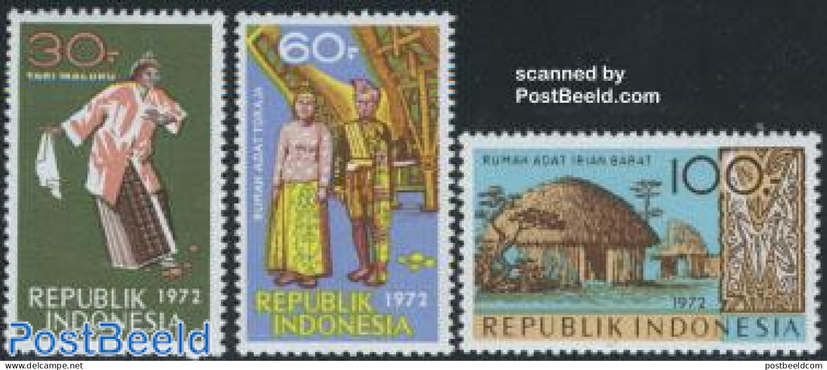 Indonesia 1972 Art & Culture 3v, Mint NH, Various - Costumes - Tourism - Costumes