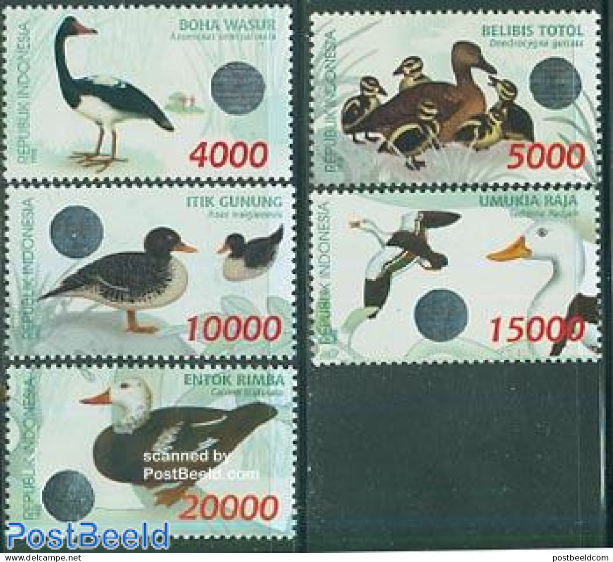 Indonesia 1998 Ducks, Holograms 5v, Mint NH, Nature - Various - Birds - Ducks - Holograms - Hologramme