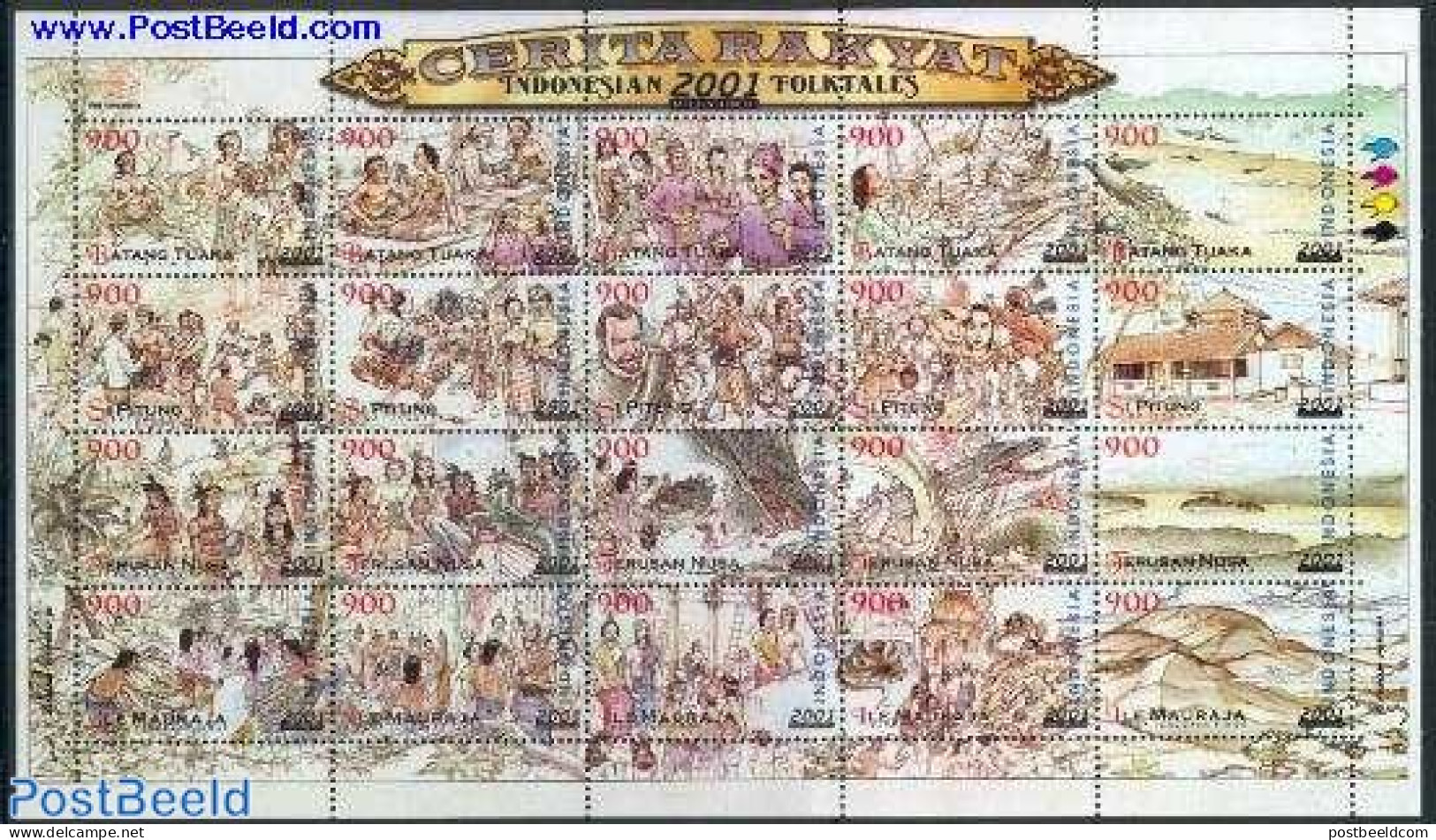 Indonesia 2001 Folk Tales 20v M/s, Mint NH, Nature - Various - Reptiles - Folklore - Art - Fairytales - Fairy Tales, Popular Stories & Legends