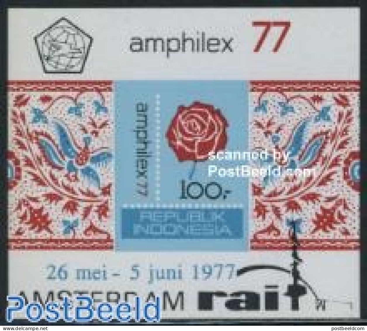 Indonesia 1977 Amphilex S/s Imperforated, Mint NH, Nature - Flowers & Plants - Roses - Philately - Indonesia