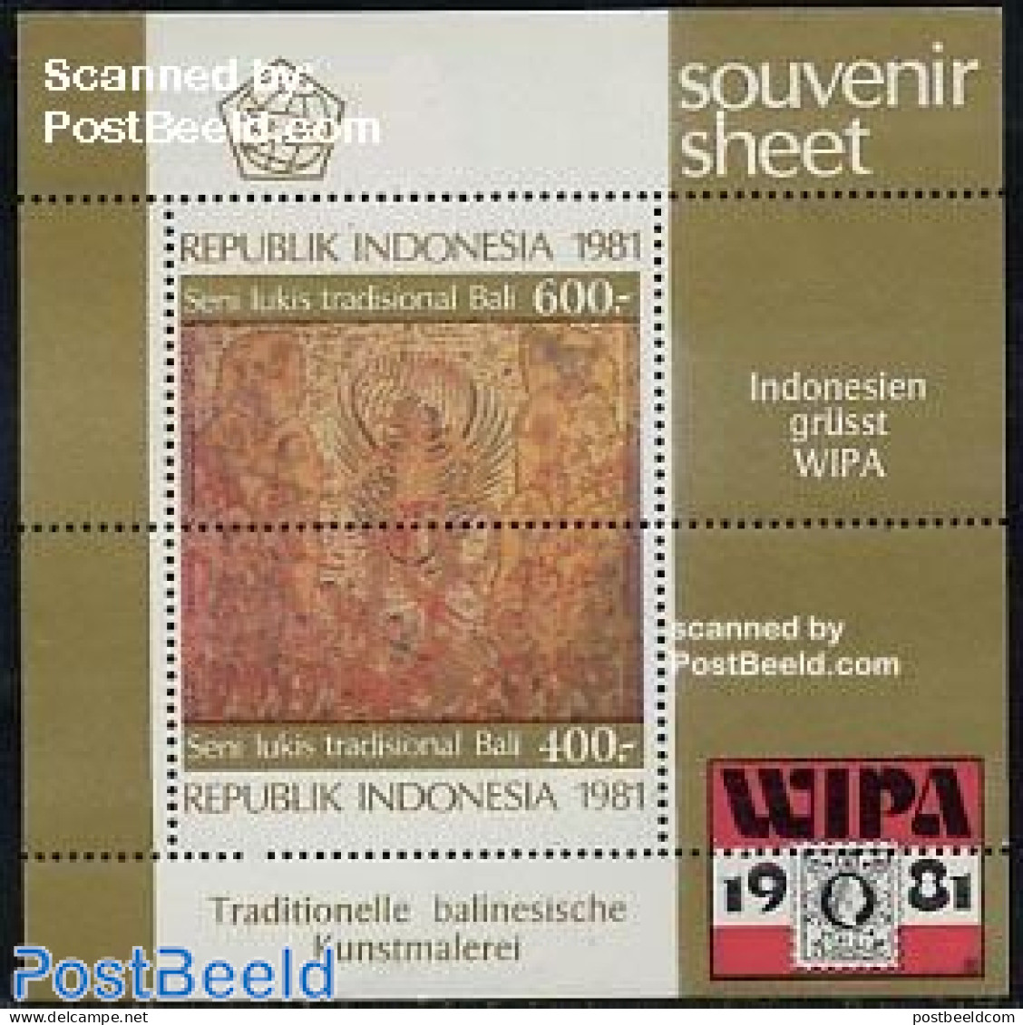 Indonesia 1981 WIPA S/s „Indonesien Grüßt WIPA“, Mint NH, Stamps On Stamps - Art - Paintings - Stamps On Stamps