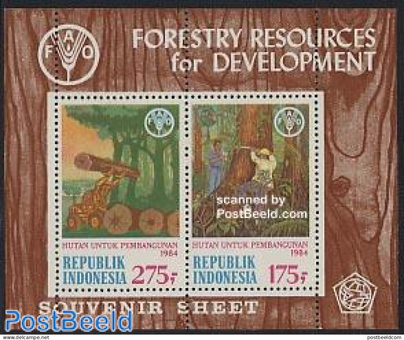 Indonesia 1984 Forest Development S/s, Mint NH, Nature - Trees & Forests - Rotary, Lions Club
