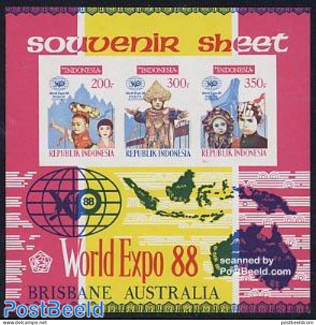 Indonesia 1988 World Expo S/s Imperforated, Mint NH, Various - Costumes - World Expositions - Kostums