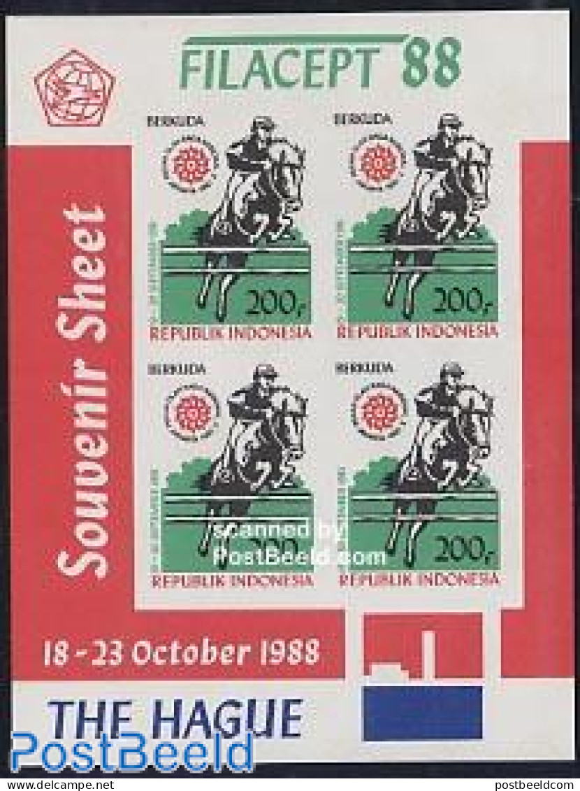 Indonesia 1988 Filacept S/s Imperforated, Mint NH, Nature - Sport - Horses - Sport (other And Mixed) - Philately - Indonesia