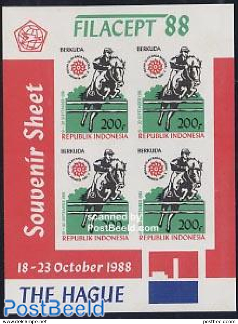 Indonesia 1988 Filacept S/s Imperforated, Mint NH, Nature - Sport - Horses - Sport (other And Mixed) - Philately - Indonésie