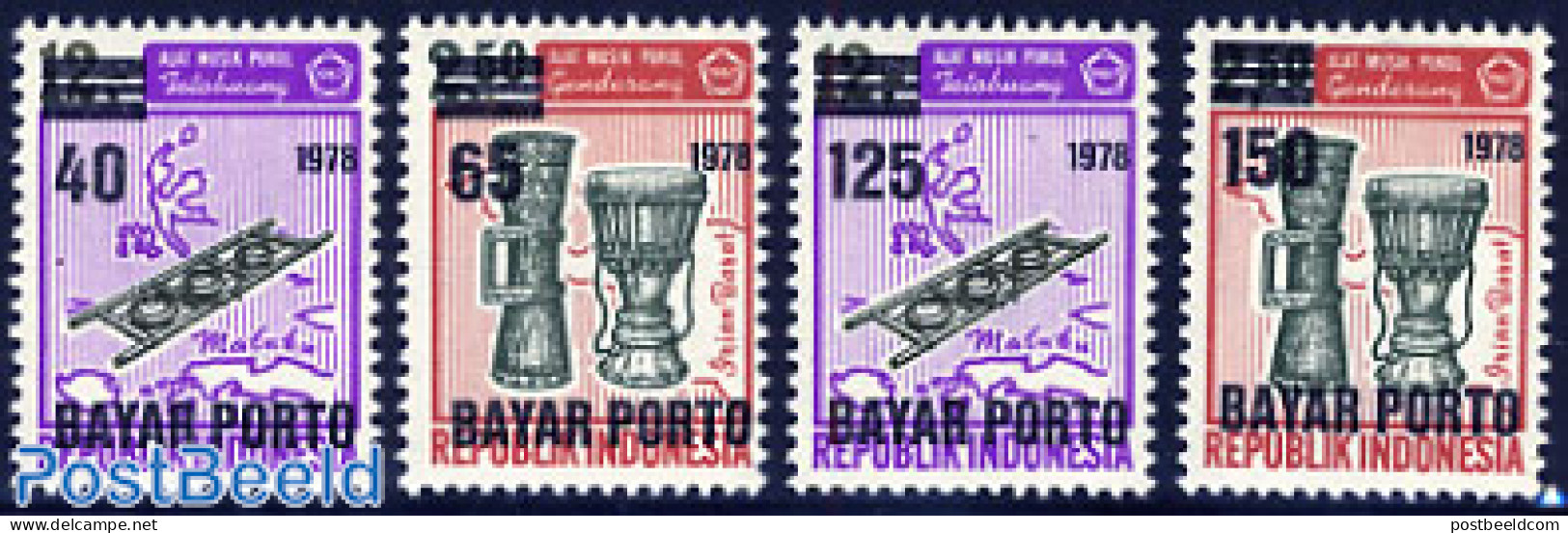 Indonesia 1978 Postage Due 4v, Mint NH, Performance Art - Music - Musical Instruments - Musique