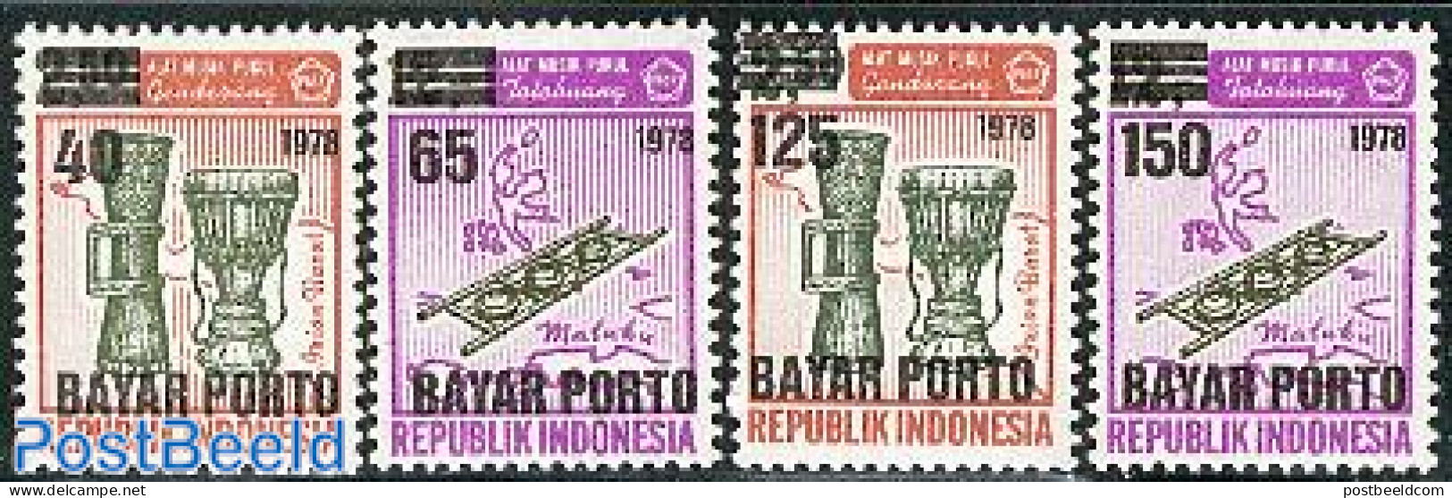 Indonesia 1978 Postage Due 4v, Mint NH, Performance Art - Various - Music - Musical Instruments - Maps - Musique