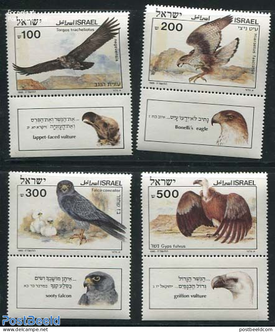 Israel 1985 Biblical Birds 4v, Mint NH, Nature - Religion - Birds - Birds Of Prey - Bible Texts - Unused Stamps (with Tabs)