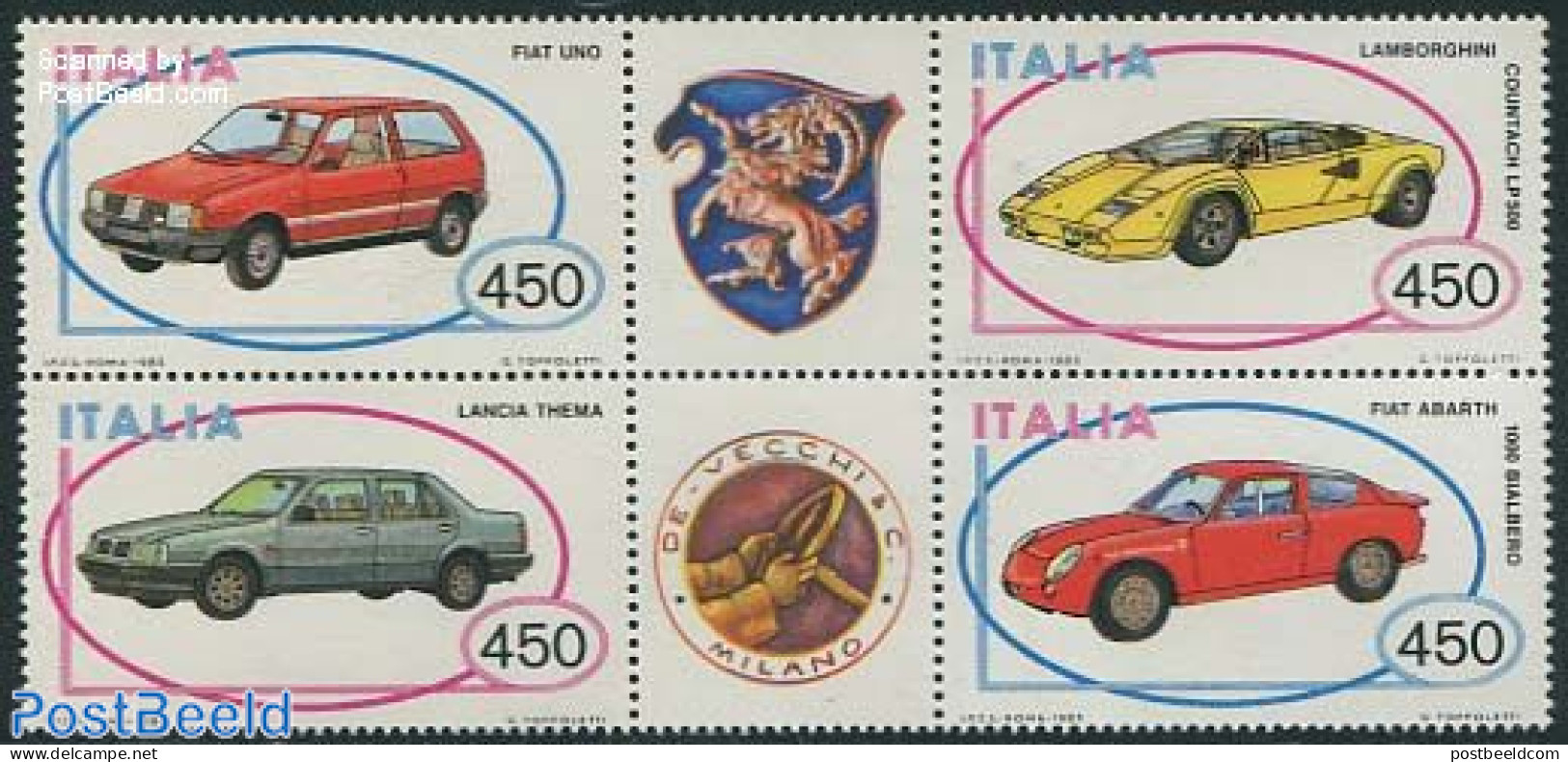 Italy 1985 Automobiles 4v+2 Tabs [++], Mint NH, Transport - Automobiles - Autres & Non Classés