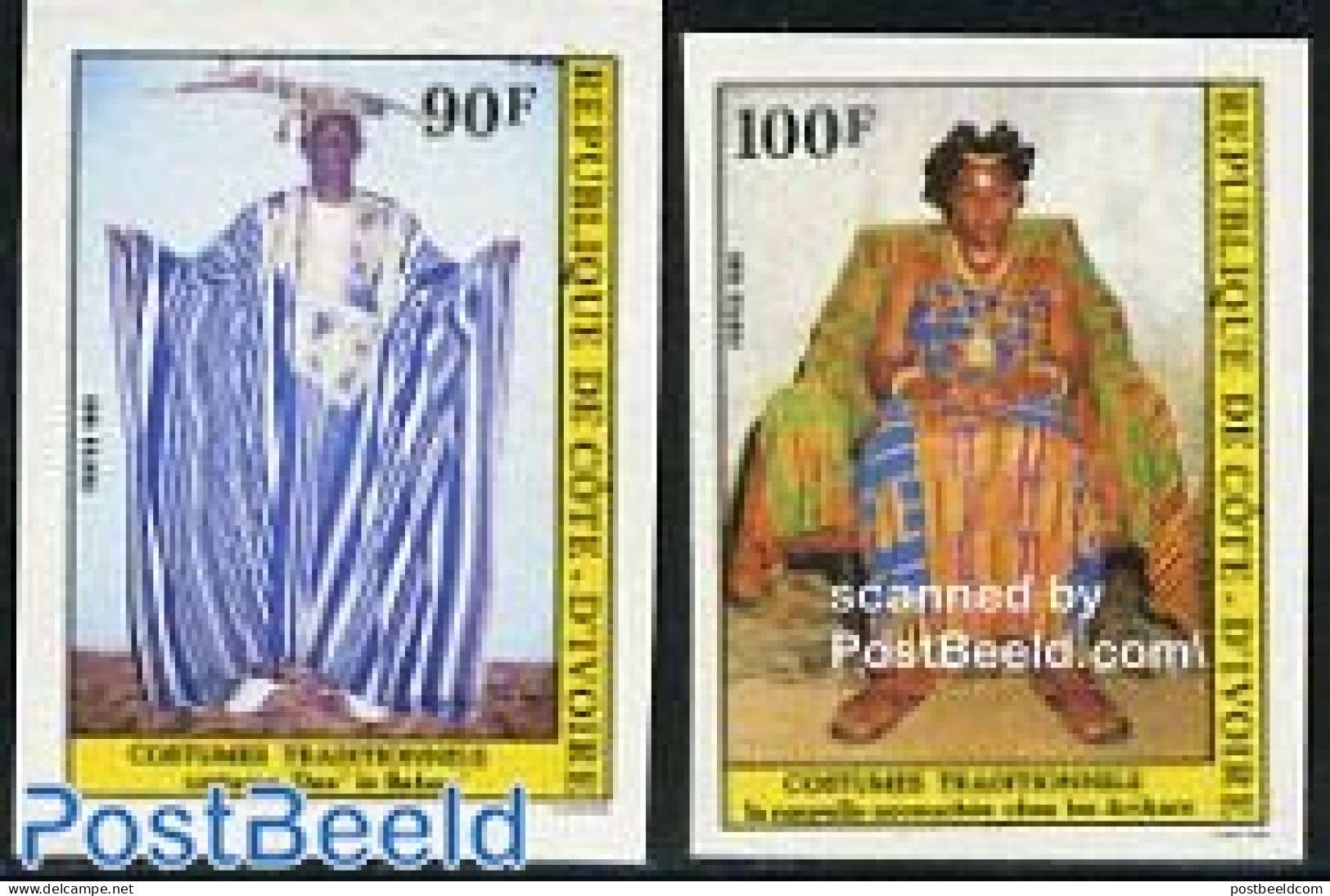 Ivory Coast 1985 Traditional Costumes 2v Imperforated, Mint NH, Various - Costumes - Neufs