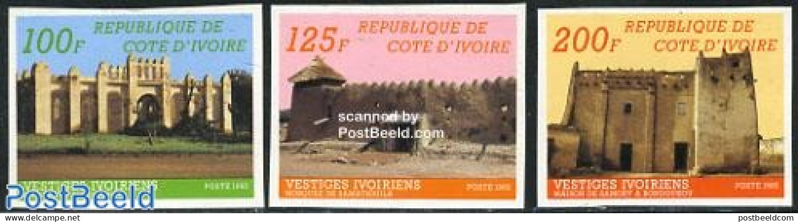 Ivory Coast 1985 Fortifications 3v Imperforated, Mint NH, Art - Castles & Fortifications - Neufs