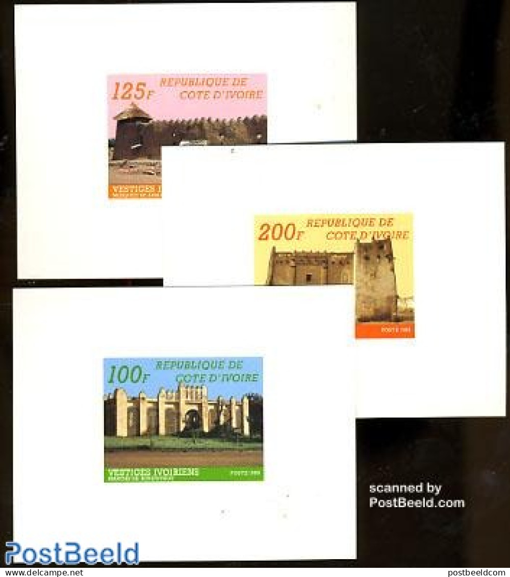 Ivory Coast 1985 Fortifications 3 Epreuves De Luxe, Mint NH, Art - Castles & Fortifications - Neufs