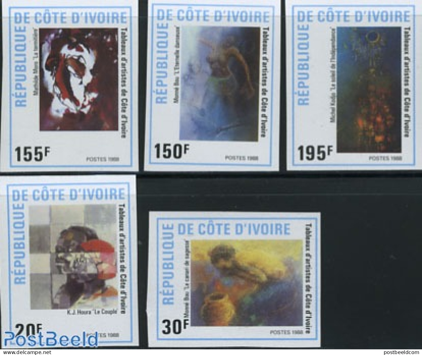 Ivory Coast 1988 Paintings 5v Imperforated, Mint NH, Art - Paintings - Neufs