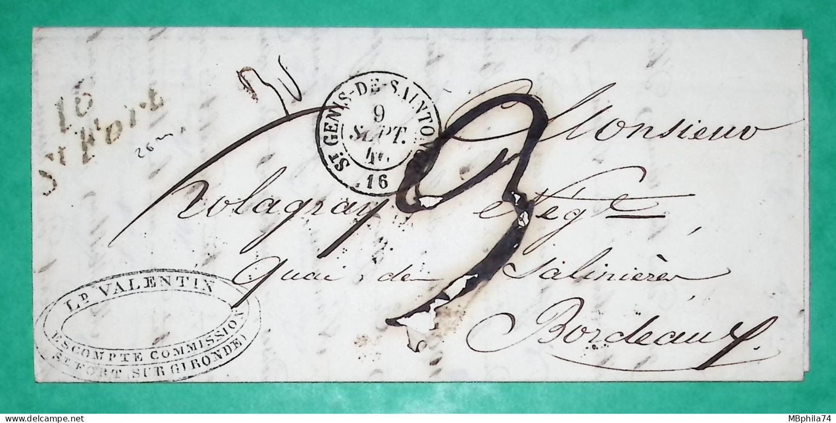 CURSIVE 16 ST FORT CHARENTE INFERIEURE + CAD TYPE 15 ST GENIS DE SAINTONGE POUR BORDEAUX GIRONDE 1846 COVER FRANCE - 1801-1848: Voorlopers XIX