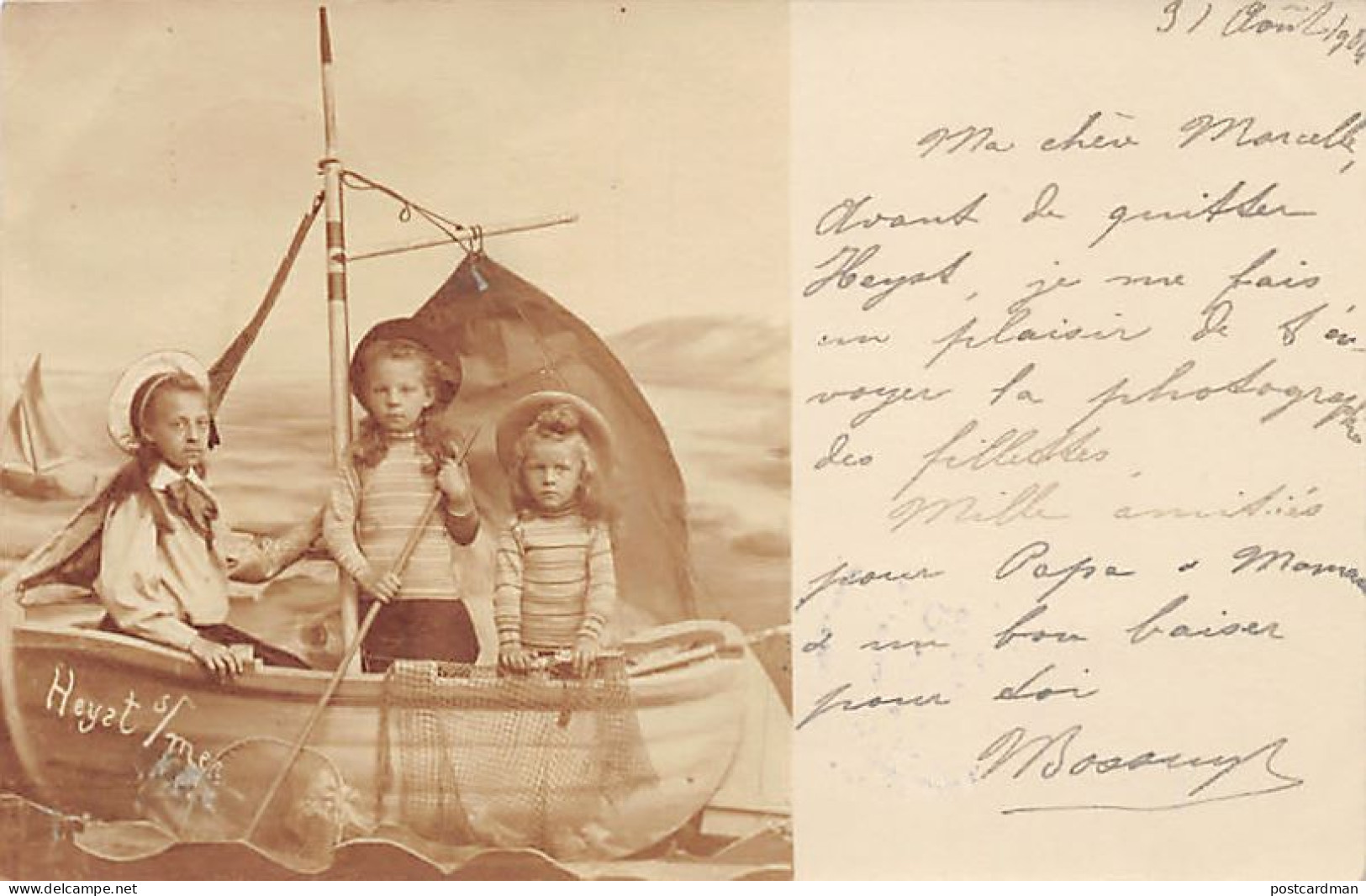 België - HEIST (W. Vl.) Fotokaart Jaar 1904 - Kinderen In Een Boot - Foto Genomen In De Studio - Heist