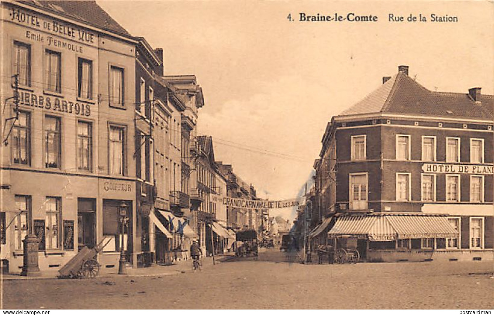 Belgique - BRAINE-LE-COMTE (Hainaut) Rue De La Station - Hôtel De Belle-Vue - Hôtel De Flandres - Banderole Pour Le 8ème - Braine-le-Comte