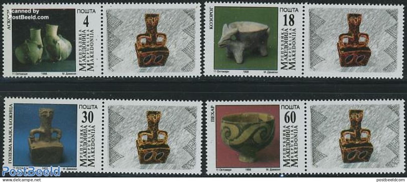 North Macedonia 1998 Archaeology 4v+tabs, Mint NH, History - Archaeology - Art - Art & Antique Objects - Ceramics - Archéologie