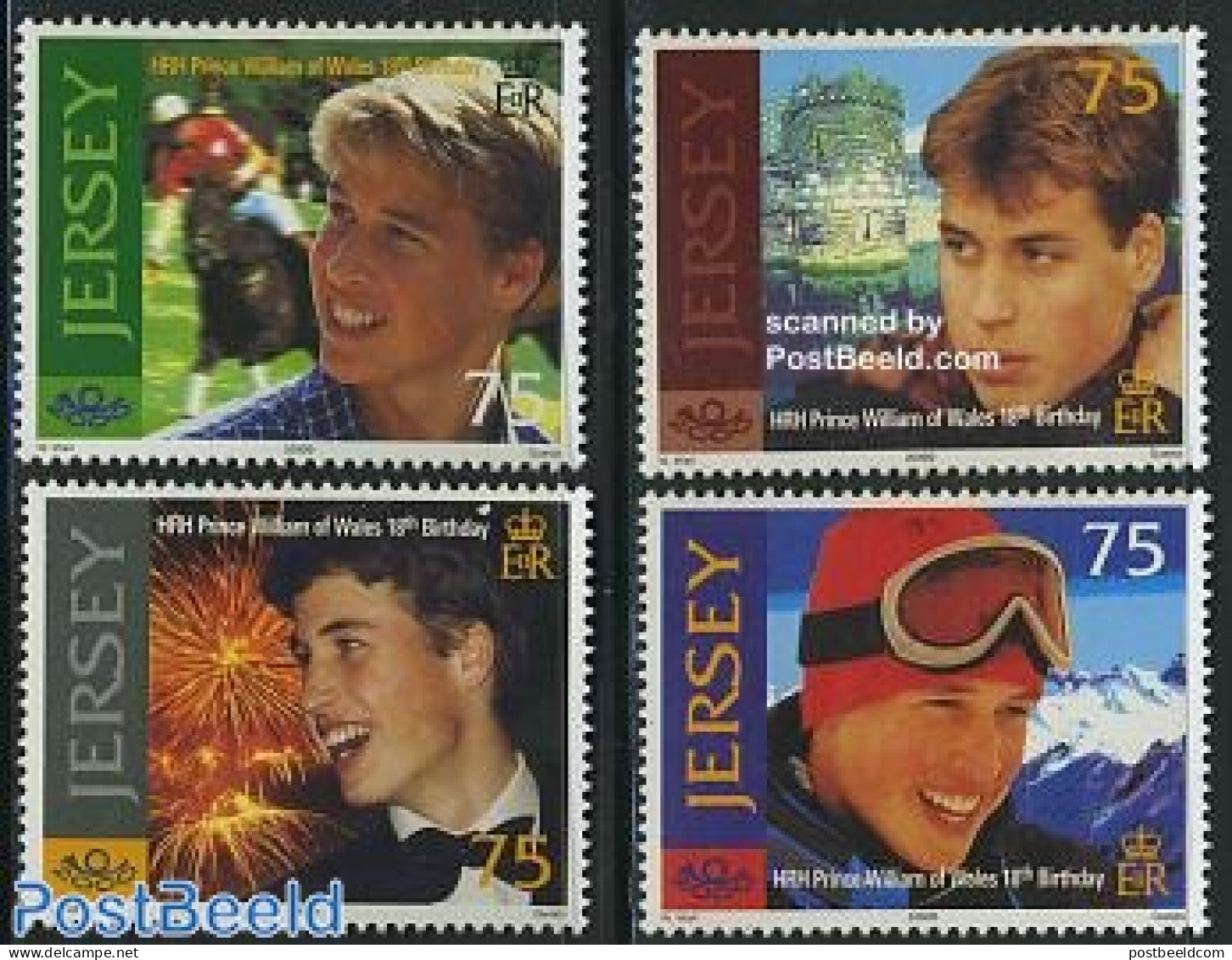 Jersey 2000 Prince William 18th Birthday 4v, Mint NH, History - Nature - Sport - Kings & Queens (Royalty) - Horses - S.. - Familles Royales