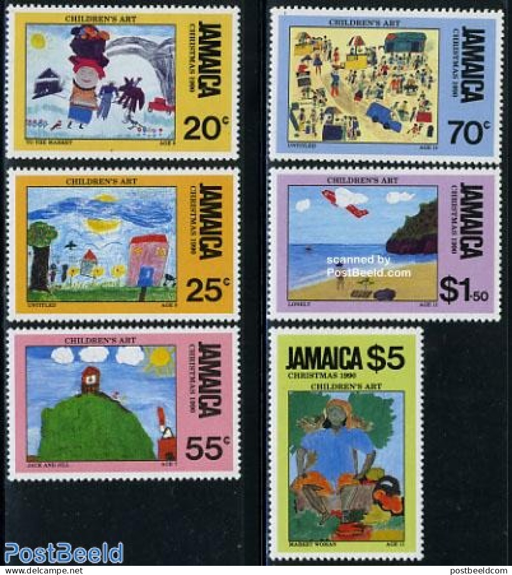 Jamaica 1990 Christmas 6v, Mint NH, Religion - Christmas - Art - Children Drawings - Christmas
