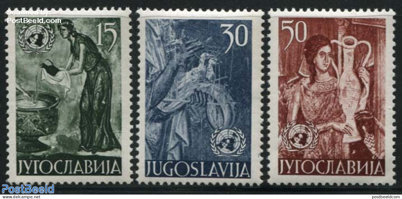 Yugoslavia 1953 United Nations, Frescoes 3v, Unused (hinged), History - Nature - United Nations - Birds - Art - Painti.. - Unused Stamps