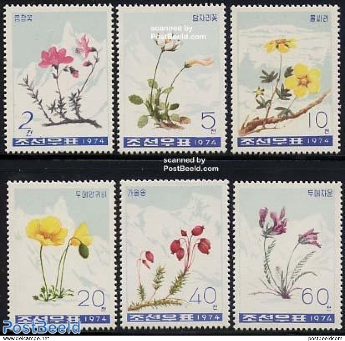 Korea, North 1974 Mountain Flowers 6v, Mint NH, Nature - Flowers & Plants - Korea (Nord-)