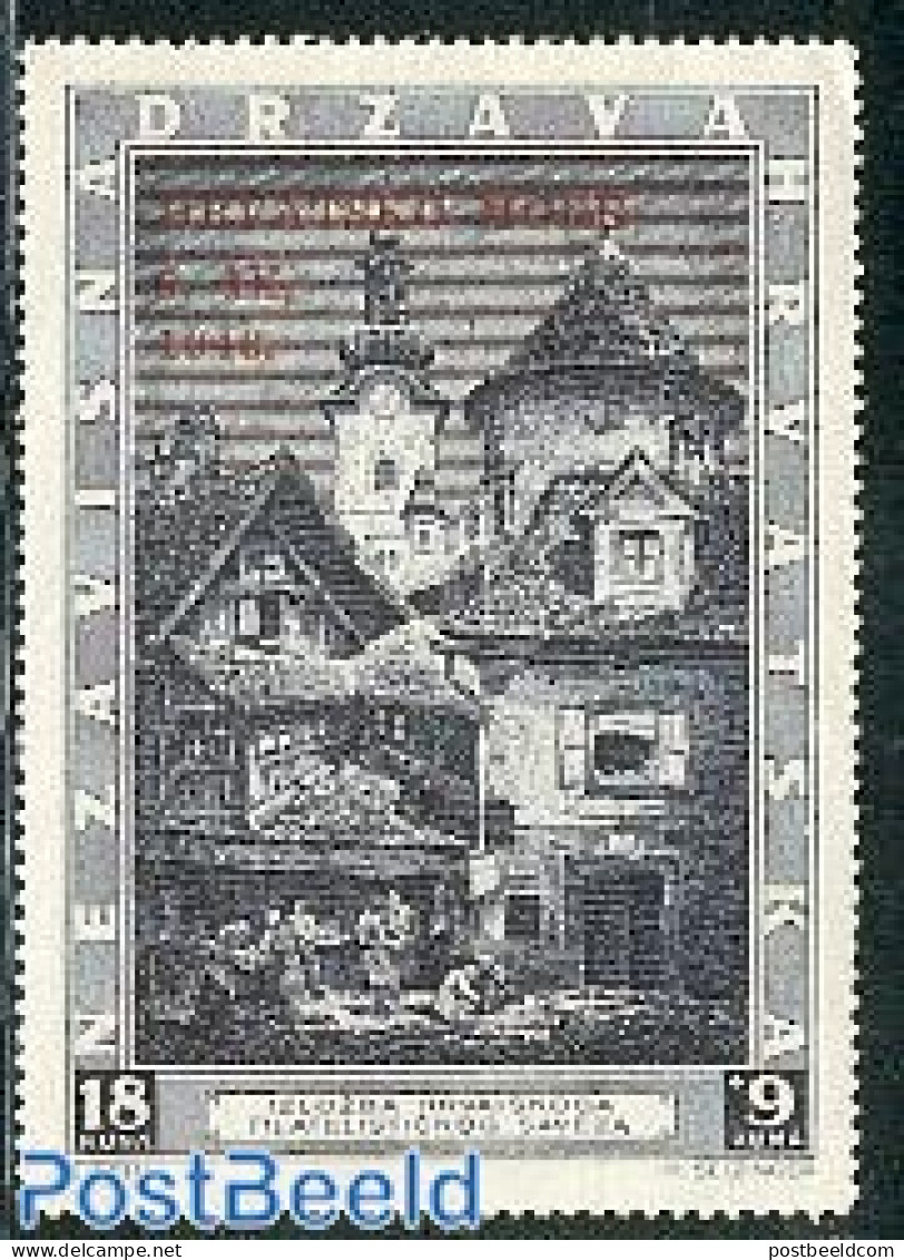 Croatia 1943 Hrvatsko More Overprint 1v, Mint NH, Religion - Churches, Temples, Mosques, Synagogues - Cloisters & Abbeys - Churches & Cathedrals