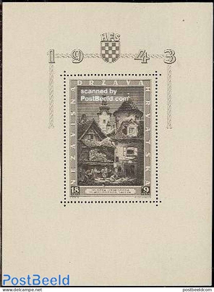 Croatia 1943 Zagreb Philatelic Exposition S/s, Mint NH, Religion - Churches, Temples, Mosques, Synagogues - Cloisters .. - Eglises Et Cathédrales