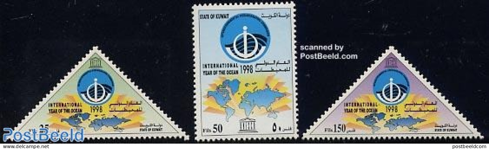 Kuwait 1998 Int. Ocean Year 3v, Mint NH, History - Various - Unesco - Maps - Géographie