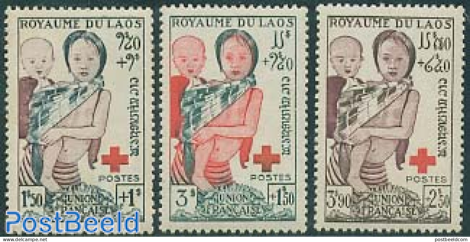 Laos 1953 Red Cross 3v, Mint NH, Health - Red Cross - Croix-Rouge