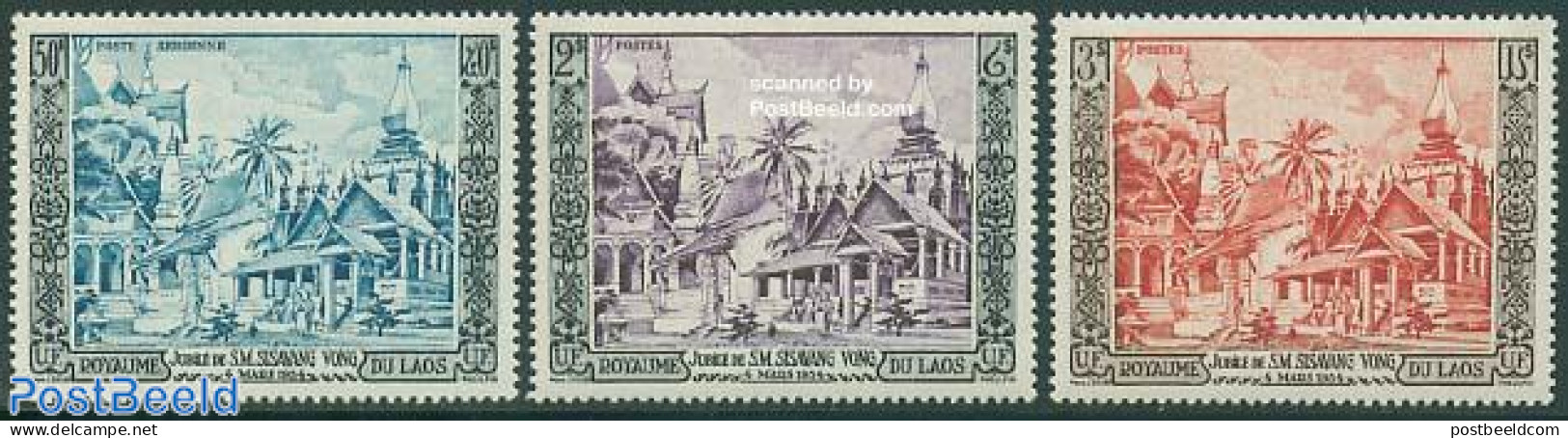 Laos 1954 Royal Jubilee 3v, Mint NH, History - Kings & Queens (Royalty) - Familles Royales