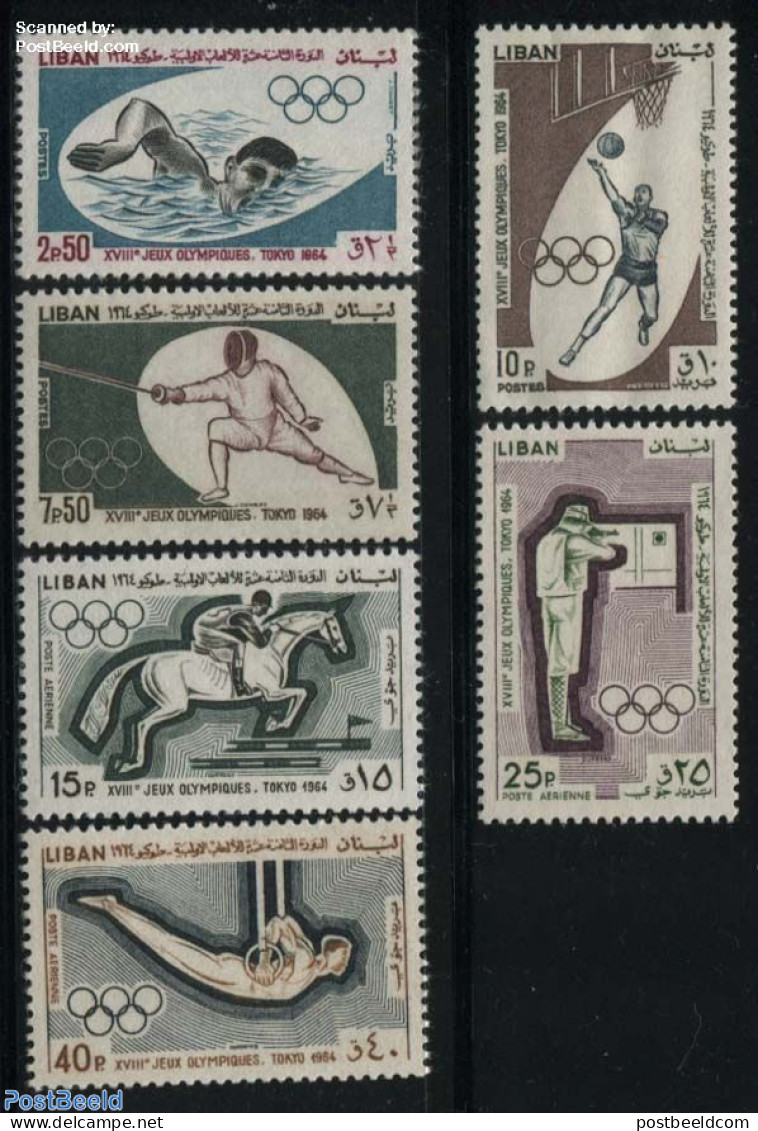 Lebanon 1965 Olympic Games 6v, Mint NH, Nature - Sport - Horses - Basketball - Fencing - Gymnastics - Olympic Games - .. - Basketball