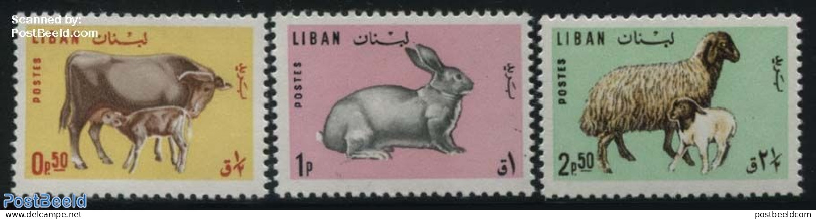 Lebanon 1965 Animals 3v, Mint NH, Nature - Animals (others & Mixed) - Cattle - Rabbits / Hares - Liban