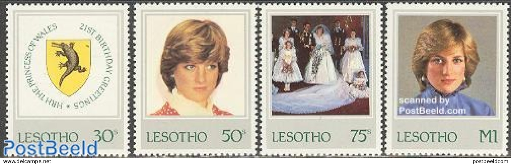 Lesotho 1982 Princess Diana 21st Birthday 4v, Mint NH, History - Nature - Charles & Diana - Coat Of Arms - Kings & Que.. - Familles Royales