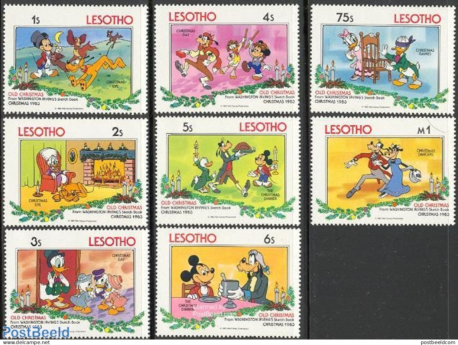 Lesotho 1983 Christmas, Disney 8v, Mint NH, Religion - Christmas - Art - Disney - Christmas