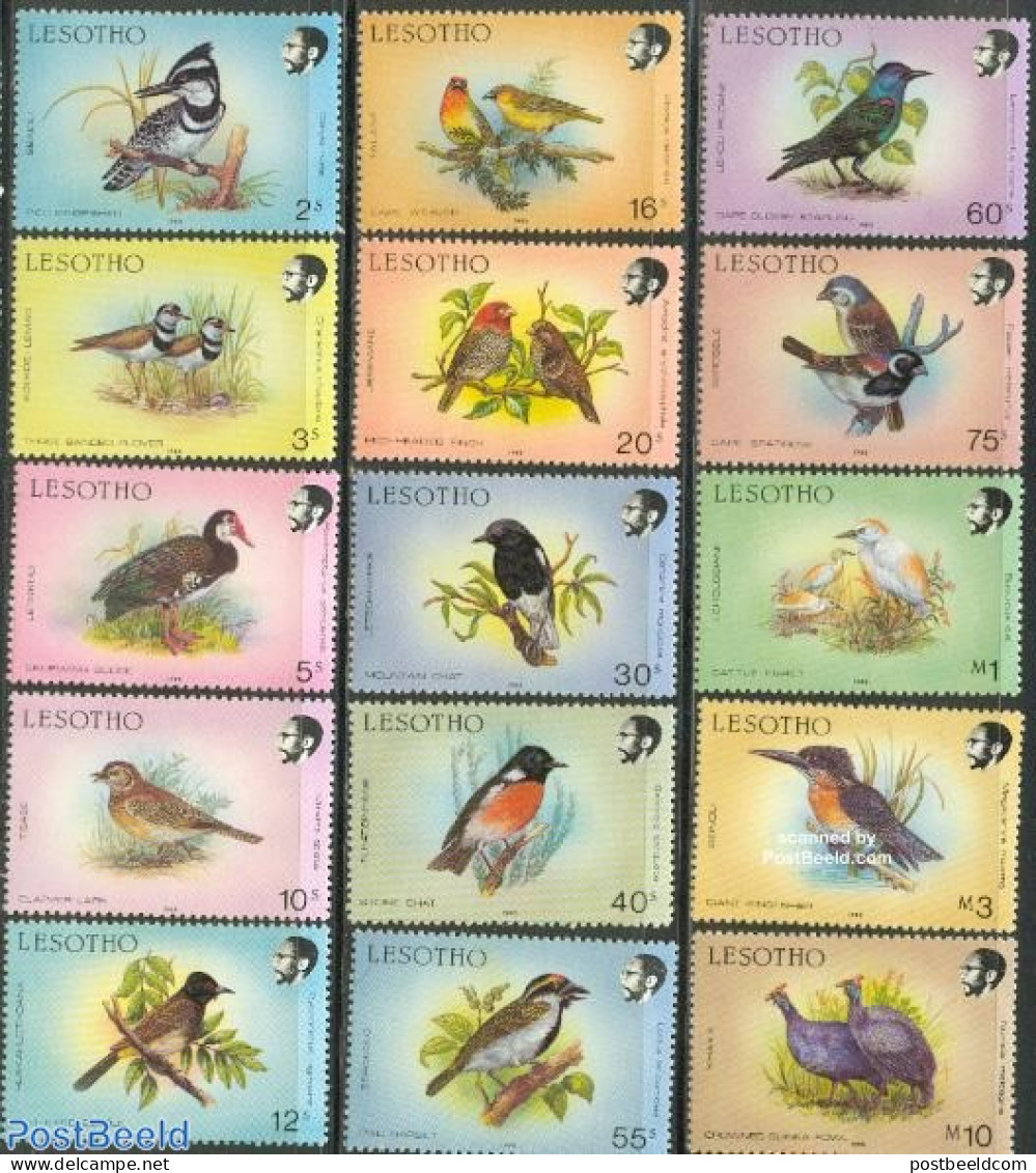 Lesotho 1988 Definitives, Birds 15v, Mint NH, Nature - Birds - Geese - Lesotho (1966-...)