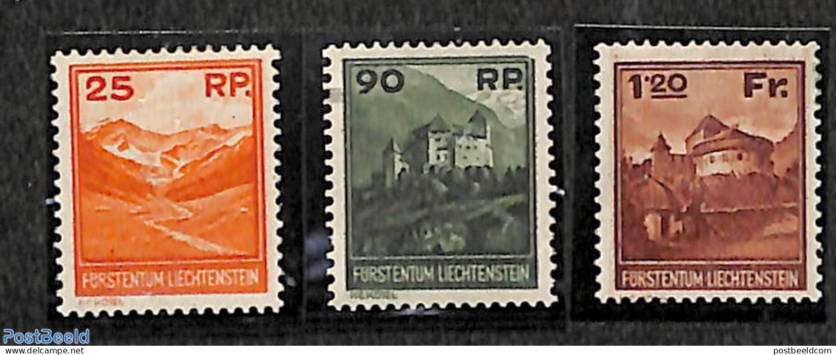 Liechtenstein 1933 Definitives 3v, Mint NH, Art - Castles & Fortifications - Ungebraucht