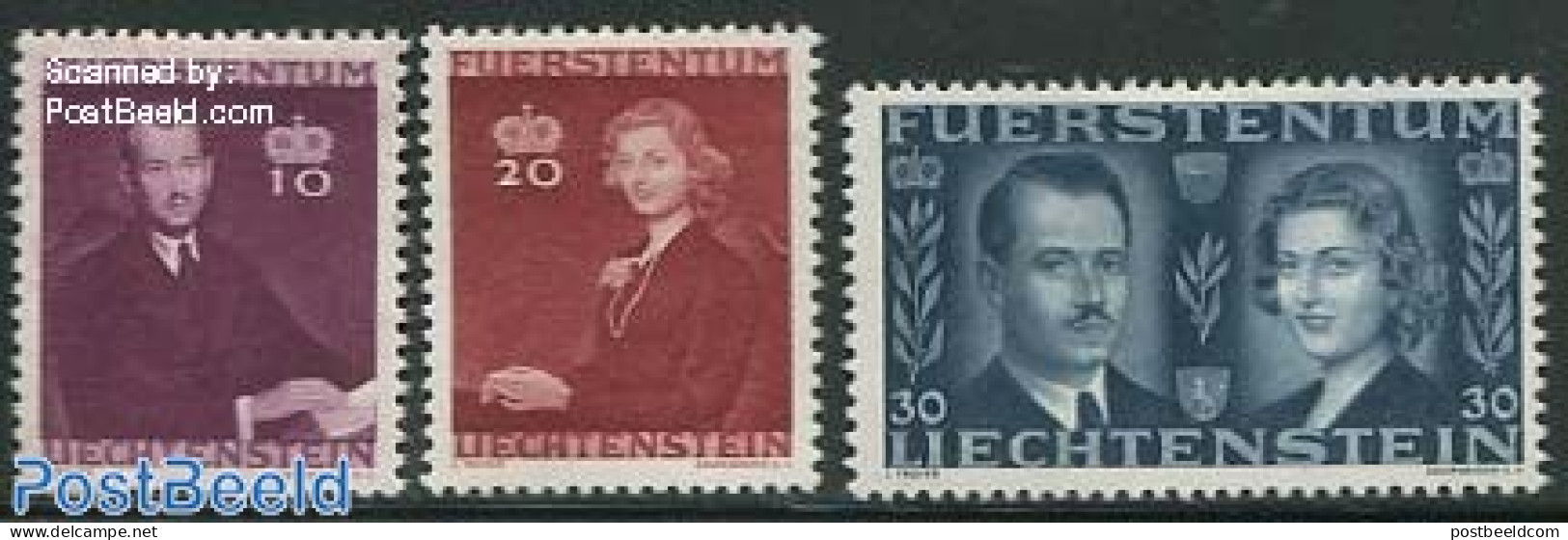 Liechtenstein 1943 Royal Wedding 3v, Mint NH, History - Kings & Queens (Royalty) - Unused Stamps
